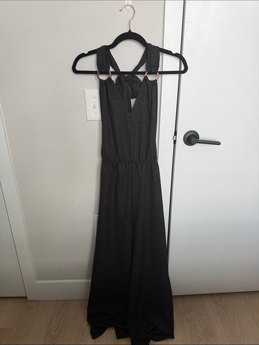 Black Jumpsuit with Ring-Detail Straps